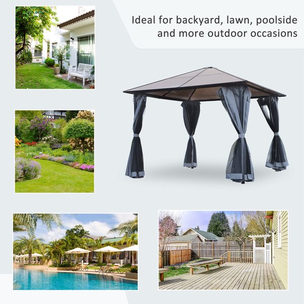 Outsunny 3x3m Aluminium Garden Gazebo with Hardtop Roof, Mesh Curtains & Side Walls, Patio Party Canopy Shelter, Grey Aosom UK