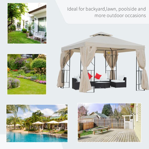 Outsunny 3 x 3 m Garden Metal Gazebo Marquee Patio Wedding Party Tent Canopy Shelter with Pavilion Sidewalls (Beige) Aosom UK