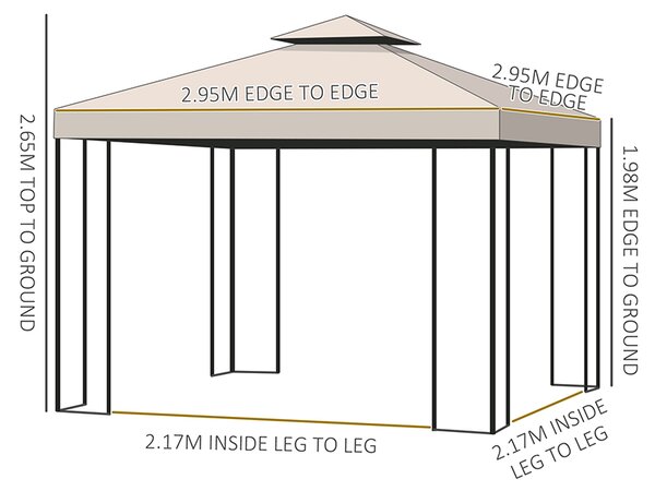 Outsunny 3 x 3 m Garden Metal Gazebo Marquee Patio Wedding Party Tent Canopy Shelter with Pavilion Sidewalls (Beige) Aosom UK