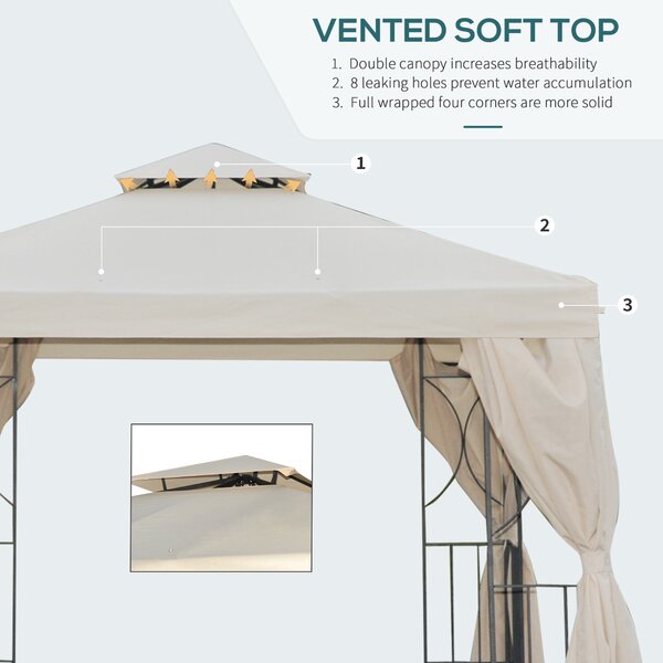 Outsunny 3 x 3 m Garden Metal Gazebo Marquee Patio Wedding Party Tent Canopy Shelter with Pavilion Sidewalls (Beige) Aosom UK