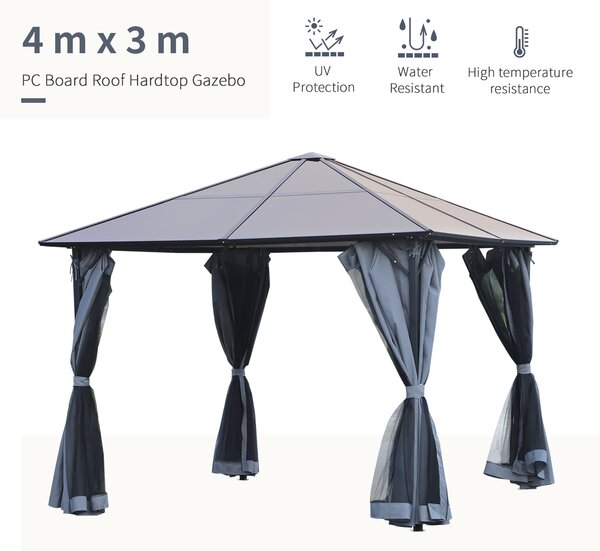 Outsunny 3x3m Aluminium Garden Gazebo with Hardtop Roof, Mesh Curtains & Side Walls, Patio Party Canopy Shelter, Grey Aosom UK