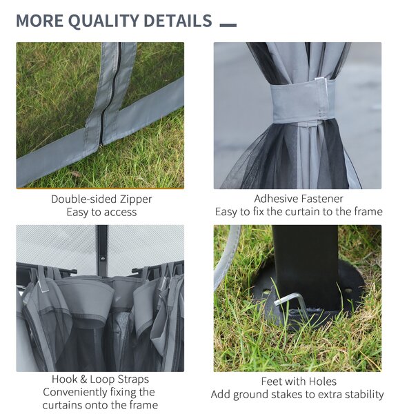 Outsunny 3x3m Aluminium Garden Gazebo with Hardtop Roof, Mesh Curtains & Side Walls, Patio Party Canopy Shelter, Grey Aosom UK