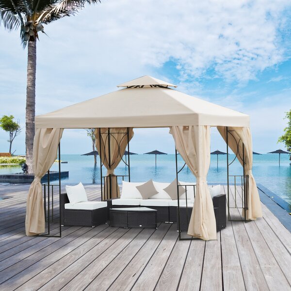 Outsunny 3 x 3 m Garden Metal Gazebo Marquee Patio Wedding Party Tent Canopy Shelter with Pavilion Sidewalls (Beige) Aosom UK