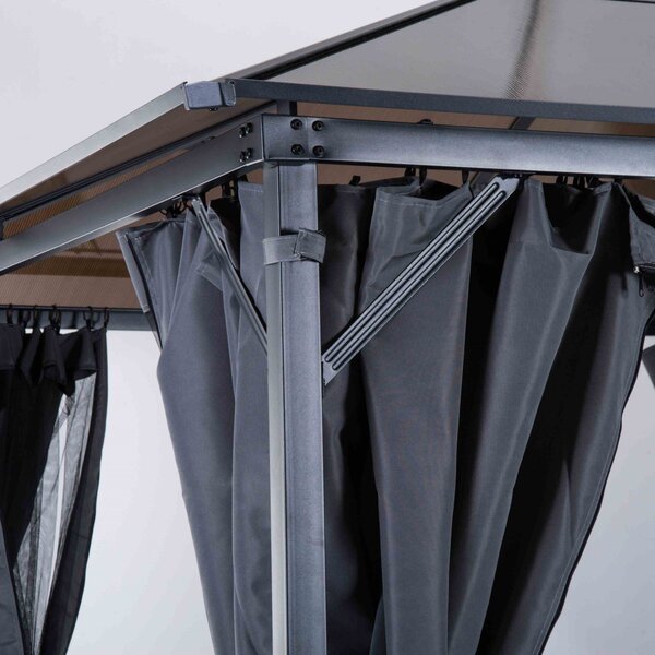 Outsunny 3x3m Aluminium Garden Gazebo with Hardtop Roof, Mesh Curtains & Side Walls, Patio Party Canopy Shelter, Grey Aosom UK