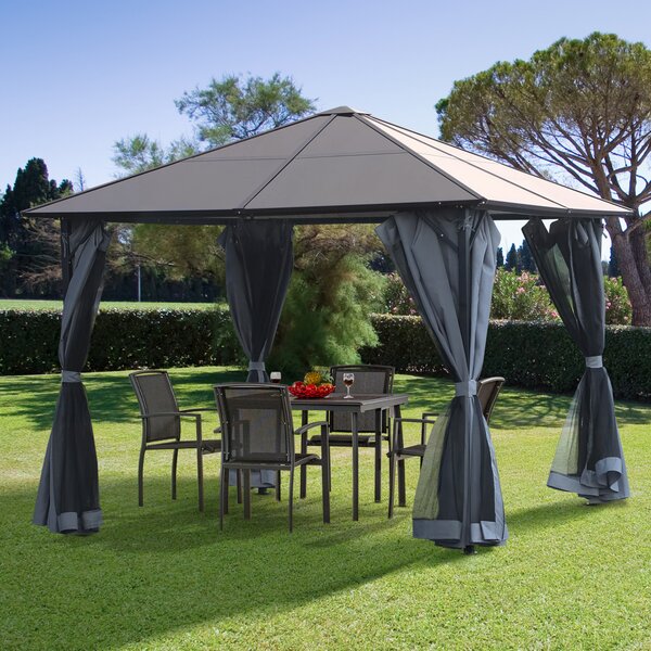 Outsunny 3x3m Aluminium Garden Gazebo with Hardtop Roof, Mesh Curtains & Side Walls, Patio Party Canopy Shelter, Grey Aosom UK