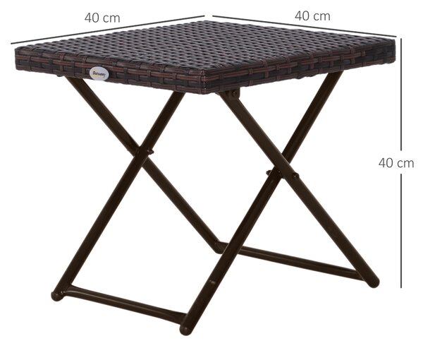 Outsunny Garden Small Folding Square Rattan Coffee Table Bistro Balcony Outdoor Wicker Weave Side Table 40H x 40L x 40Wcm Brown
