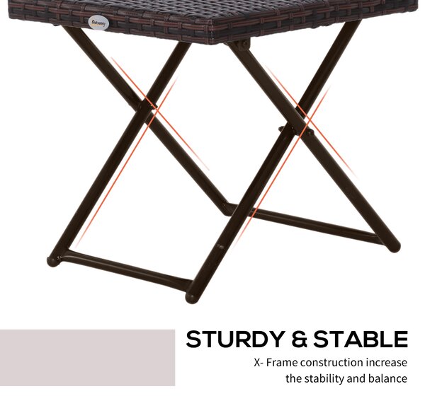 Outsunny Garden Small Folding Square Rattan Coffee Table Bistro Balcony Outdoor Wicker Weave Side Table 40H x 40L x 40Wcm Brown