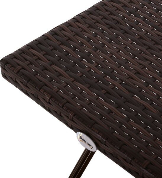 Outsunny Garden Small Folding Square Rattan Coffee Table Bistro Balcony Outdoor Wicker Weave Side Table 40H x 40L x 40Wcm Brown