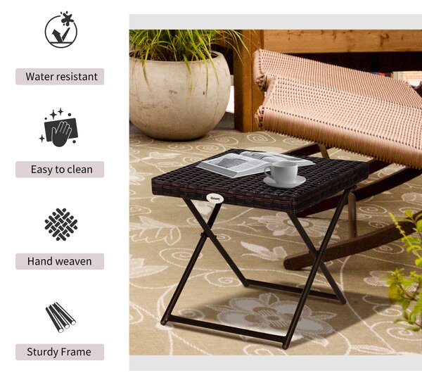 Outsunny Garden Small Folding Square Rattan Coffee Table Bistro Balcony Outdoor Wicker Weave Side Table 40H x 40L x 40Wcm Brown