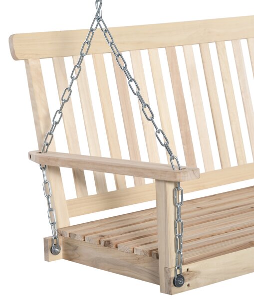 Outsunny 2-Seater Porch Swing Chair, Wooden Hanging Hammock with Chains, Garden Bench, Natural Finish