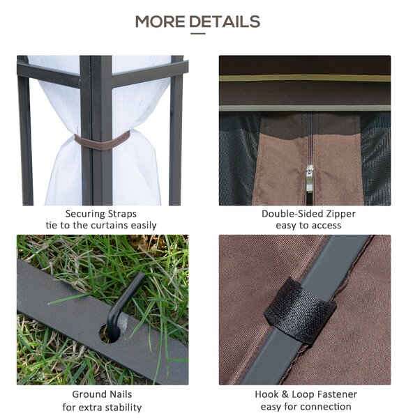 Outsunny 3 x 3(m) Patio Gazebo Canopy Garden Pavilion Tent Shelter with 2 Tier Roof and Mosquito Netting, Steel Frame, Coffee