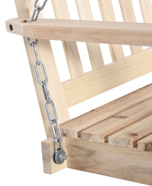 Outsunny 2-Seater Porch Swing Chair, Wooden Hanging Hammock with Chains, Garden Bench, Natural Finish