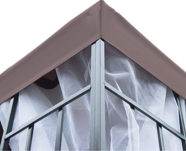 Outsunny 3 x 3(m) Patio Gazebo Canopy Garden Pavilion Tent Shelter with 2 Tier Roof and Mosquito Netting, Steel Frame, Coffee