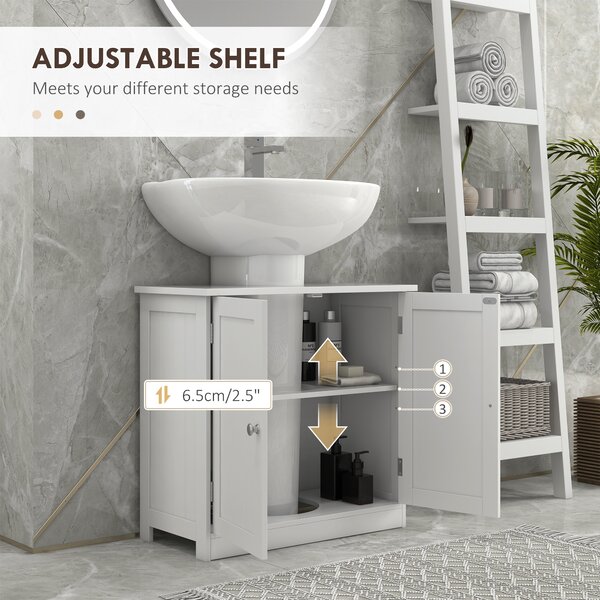 HOMCOM Under-Sink Vanity Unit: 2-Tier Bathroom Cabinet, Space-Saving Wooden Storage, Classic White Aosom UK