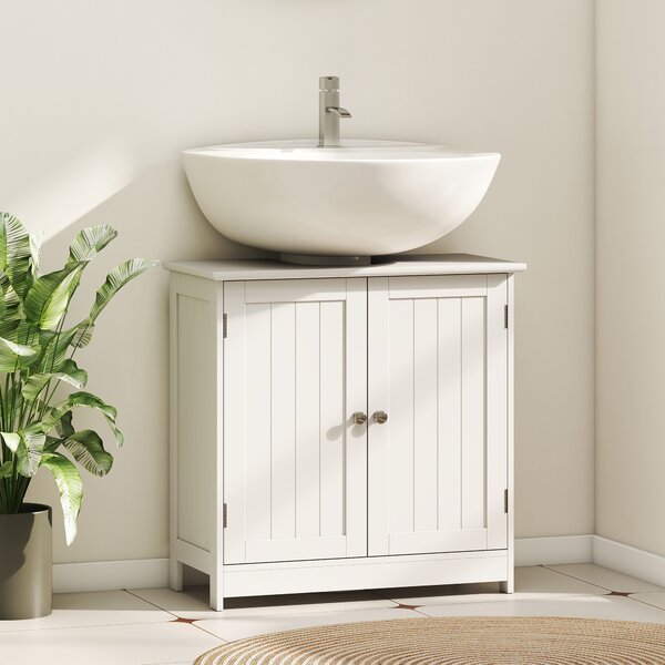 HOMCOM Under-Sink Vanity Unit: 2-Tier Bathroom Cabinet, Space-Saving Wooden Storage, Classic White Aosom UK