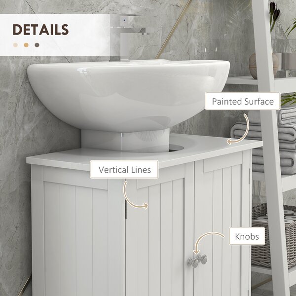 HOMCOM Under-Sink Vanity Unit: 2-Tier Bathroom Cabinet, Space-Saving Wooden Storage, Classic White Aosom UK