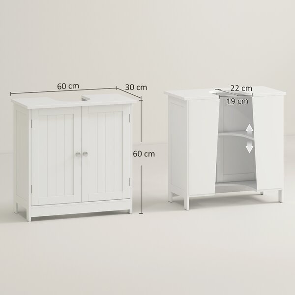 HOMCOM Under-Sink Vanity Unit: 2-Tier Bathroom Cabinet, Space-Saving Wooden Storage, Classic White Aosom UK