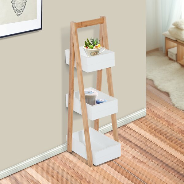 HOMCOM Freestanding 3 Tier A Frame Shower Caddy, Bathroom Storage Rack Shelf Organiser, Water-Resistant, White Aosom UK