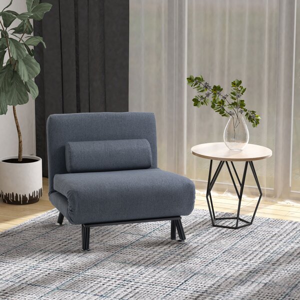 HOMCOM Single Sofa Bed Sleeper Chair, Foldable Fabric Guest Bed with Pillow, Space-Saving Lounge Couch, Dark Grey Aosom UK