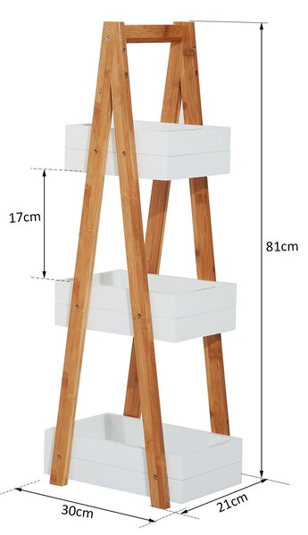 HOMCOM Freestanding 3 Tier A Frame Shower Caddy, Bathroom Storage Rack Shelf Organiser, Water-Resistant, White Aosom UK
