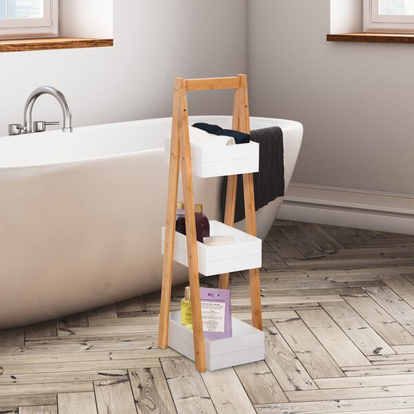 HOMCOM Freestanding 3 Tier A Frame Shower Caddy, Bathroom Storage Rack Shelf Organiser, Water-Resistant, White Aosom UK