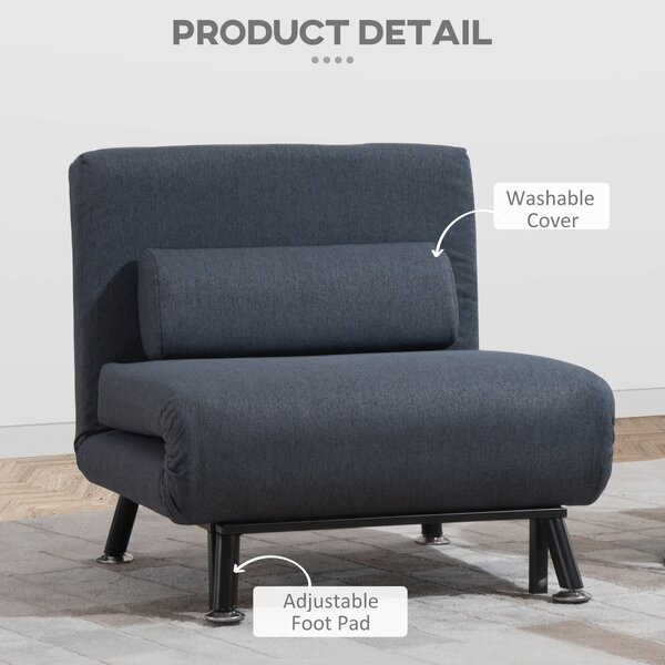 HOMCOM Single Sofa Bed Sleeper Chair, Foldable Fabric Guest Bed with Pillow, Space-Saving Lounge Couch, Dark Grey Aosom UK