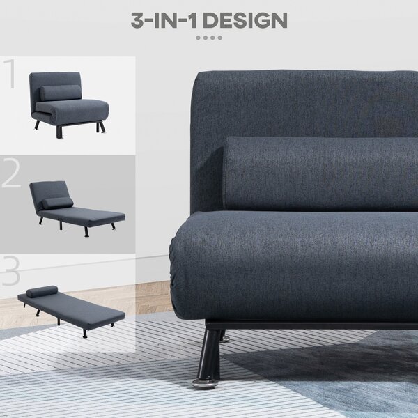 HOMCOM Single Sofa Bed Sleeper Chair, Foldable Fabric Guest Bed with Pillow, Space-Saving Lounge Couch, Dark Grey Aosom UK