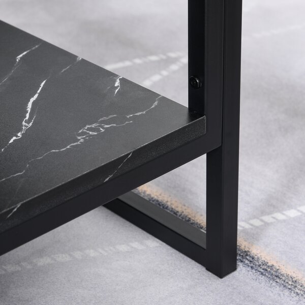 HOMCOM Elegant Two-Tier Coffee Table: Laminate Marble Print Top, Metal Frame, Foot Pads, 2 Shelves, Black Aosom UK