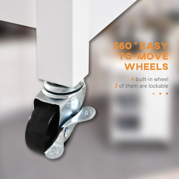 HOMCOM Kitchen Trolley with Wood Top, 3 Shelves, Drawer and Wheels, Compact Storage Unit, White Aosom UK