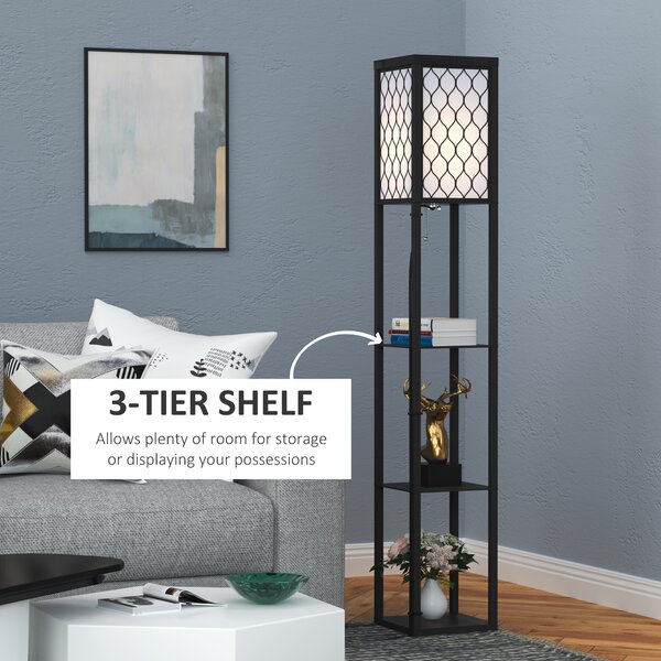 HOMCOM Shelf Floor Lamp Modern Standing Lamp for Living Room Light with 4-tier Open Shelves Large Storage Display Aosom UK
