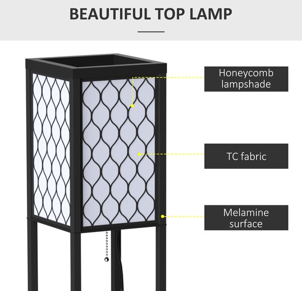 HOMCOM Shelf Floor Lamp Modern Standing Lamp for Living Room Light with 4-tier Open Shelves Large Storage Display Aosom UK