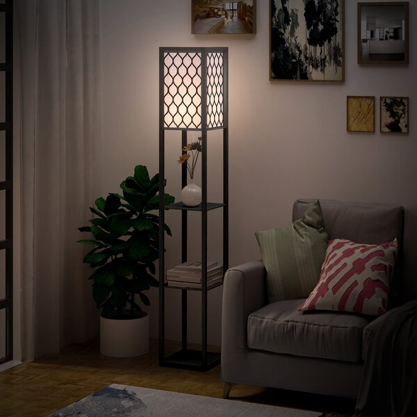HOMCOM Shelf Floor Lamp Modern Standing Lamp for Living Room Light with 4-tier Open Shelves Large Storage Display Aosom UK
