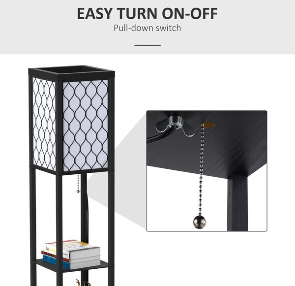 HOMCOM Shelf Floor Lamp Modern Standing Lamp for Living Room Light with 4-tier Open Shelves Large Storage Display Aosom UK