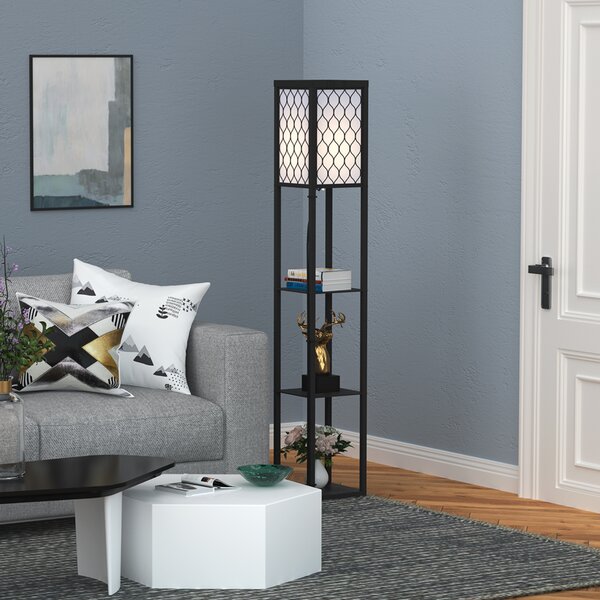 HOMCOM Shelf Floor Lamp Modern Standing Lamp for Living Room Light with 4-tier Open Shelves Large Storage Display Aosom UK