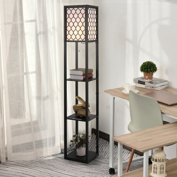 HOMCOM Shelf Floor Lamp Modern Standing Lamp for Living Room Light with 4-tier Open Shelves Large Storage Display Aosom UK
