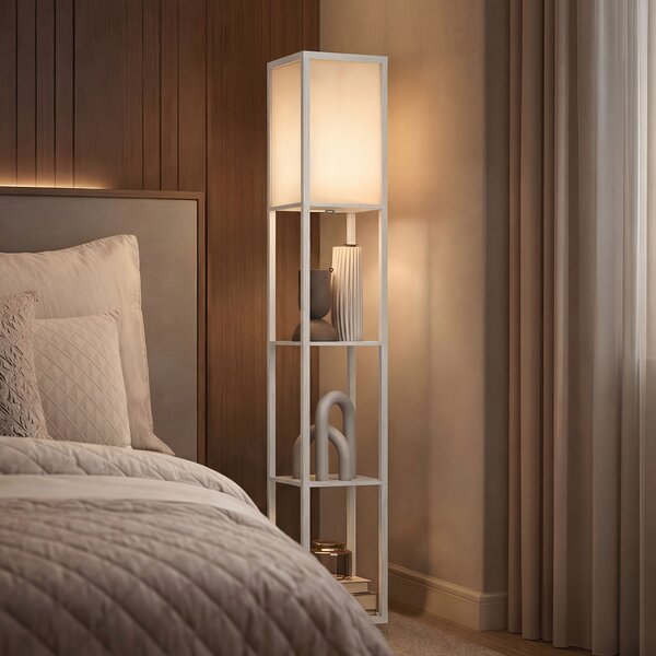 HOMCOM Standing Lamp, Floor Lamp with 3-Tier Storage Shelf, Reading Standing Lamp for Living Room, Bedroom, White Aosom UK