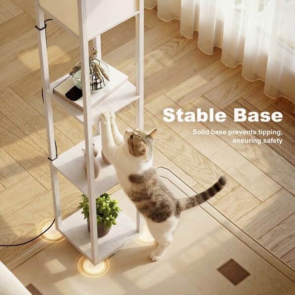 HOMCOM Standing Lamp, Floor Lamp with 3-Tier Storage Shelf, Reading Standing Lamp for Living Room, Bedroom, White Aosom UK