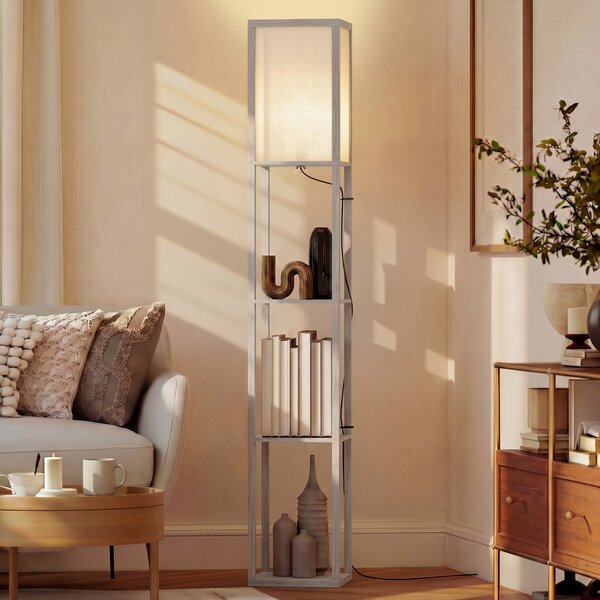 HOMCOM Floor Lamp with Shelves, 3-Tier Floor Standing Lamp, Reading Standing Lamp for Living Room, Bedroom, Office, Dorm, Oak Aosom UK