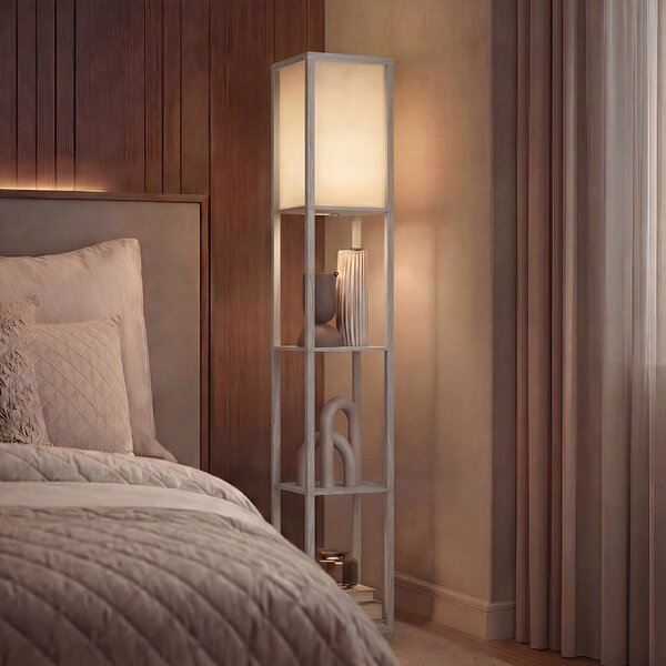 HOMCOM Floor Lamp with Shelves, 3-Tier Floor Standing Lamp, Reading Standing Lamp for Living Room, Bedroom, Office, Dorm, Oak Aosom UK