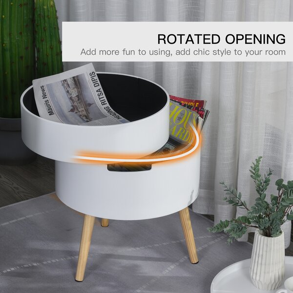 HOMCOM 3-Part Rotating Coffee Table, Side End Desk, Night Stand with Storage Organiser, Detachable Tray, White. Aosom UK
