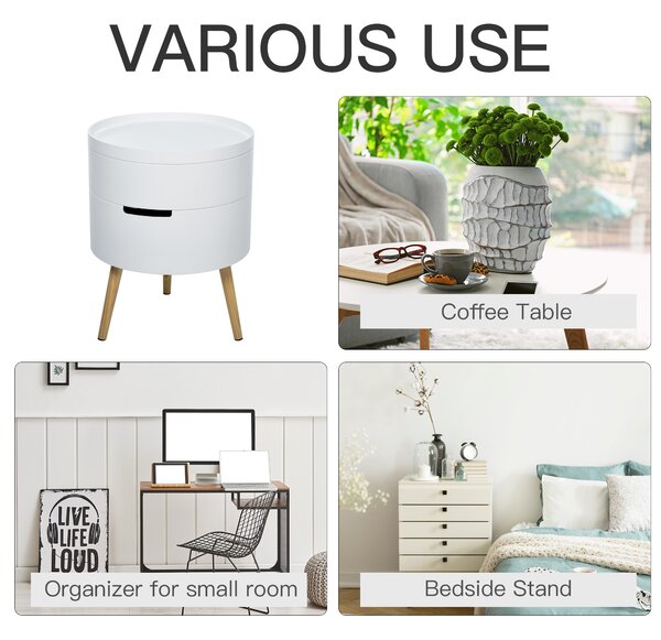 HOMCOM 3-Part Rotating Coffee Table, Side End Desk, Night Stand with Storage Organiser, Detachable Tray, White. Aosom UK