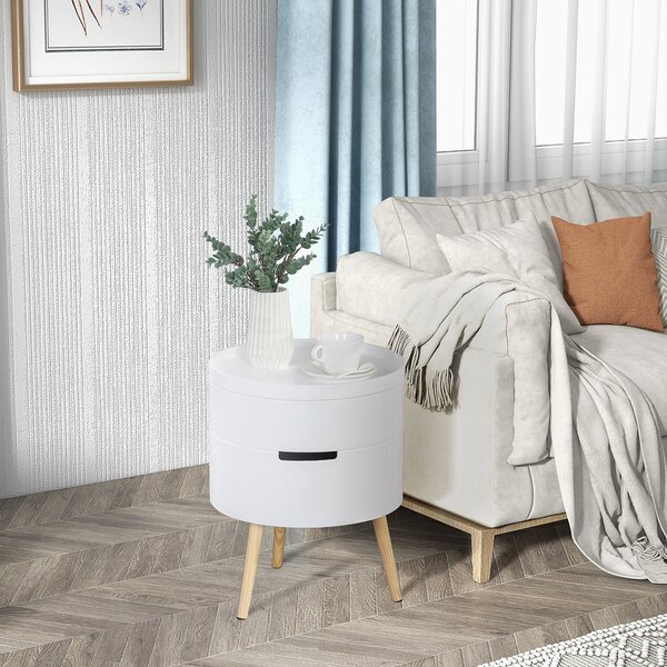 HOMCOM 3-Part Rotating Coffee Table, Side End Desk, Night Stand with Storage Organiser, Detachable Tray, White. Aosom UK