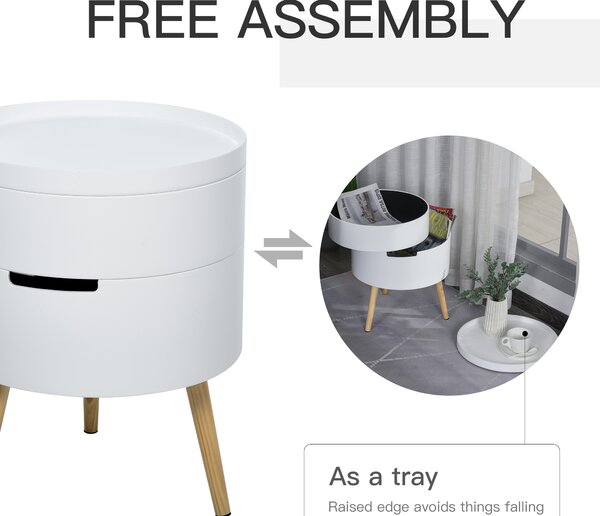 HOMCOM 3-Part Rotating Coffee Table, Side End Desk, Night Stand with Storage Organiser, Detachable Tray, White. Aosom UK