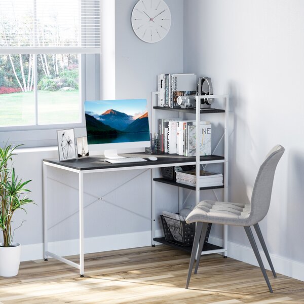 HOMCOM Workstation Wonder: 4-Tier Bookshelf, Sturdy Metal Frame, Wooden Desktop, Home Office Companion, Black & White Aosom UK