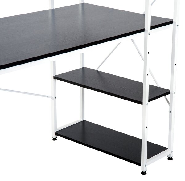 HOMCOM Workstation Wonder: 4-Tier Bookshelf, Sturdy Metal Frame, Wooden Desktop, Home Office Companion, Black & White Aosom UK
