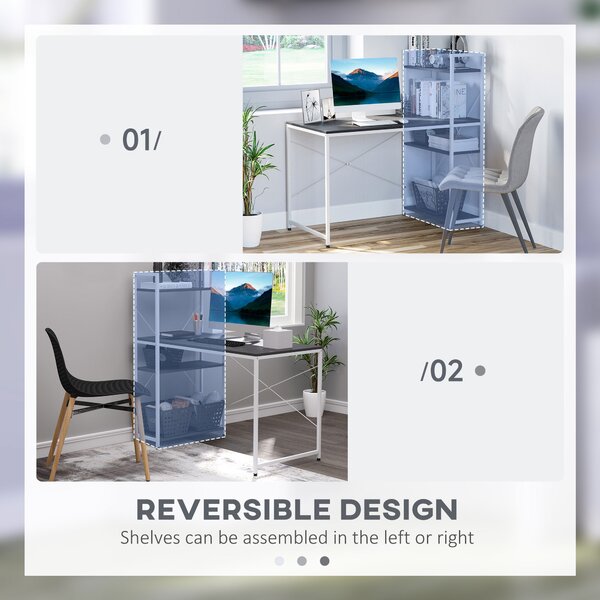 HOMCOM Workstation Wonder: 4-Tier Bookshelf, Sturdy Metal Frame, Wooden Desktop, Home Office Companion, Black & White Aosom UK