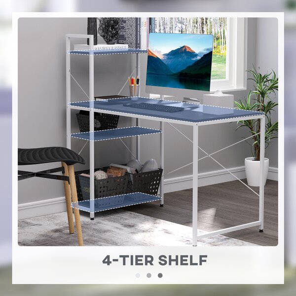 HOMCOM Workstation Wonder: 4-Tier Bookshelf, Sturdy Metal Frame, Wooden Desktop, Home Office Companion, Black & White Aosom UK