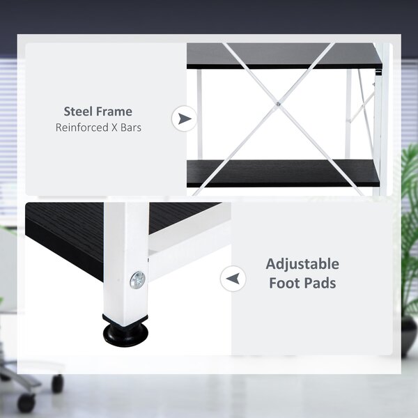 HOMCOM Workstation Wonder: 4-Tier Bookshelf, Sturdy Metal Frame, Wooden Desktop, Home Office Companion, Black & White Aosom UK