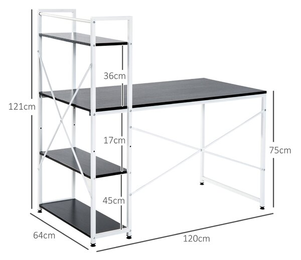 HOMCOM Workstation Wonder: 4-Tier Bookshelf, Sturdy Metal Frame, Wooden Desktop, Home Office Companion, Black & White Aosom UK