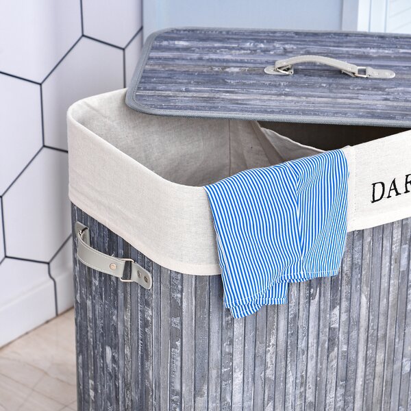 HOMCOM Wooden Laundry Hamper: 100L Collapsible Basket with Lid & Liner, Bedroom/Bathroom Storage, Grey Aosom UK